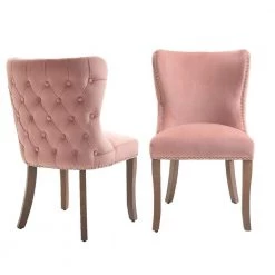 Pink Upholstered Wing-Back Dining Chairs (Set of 2) by Wateday