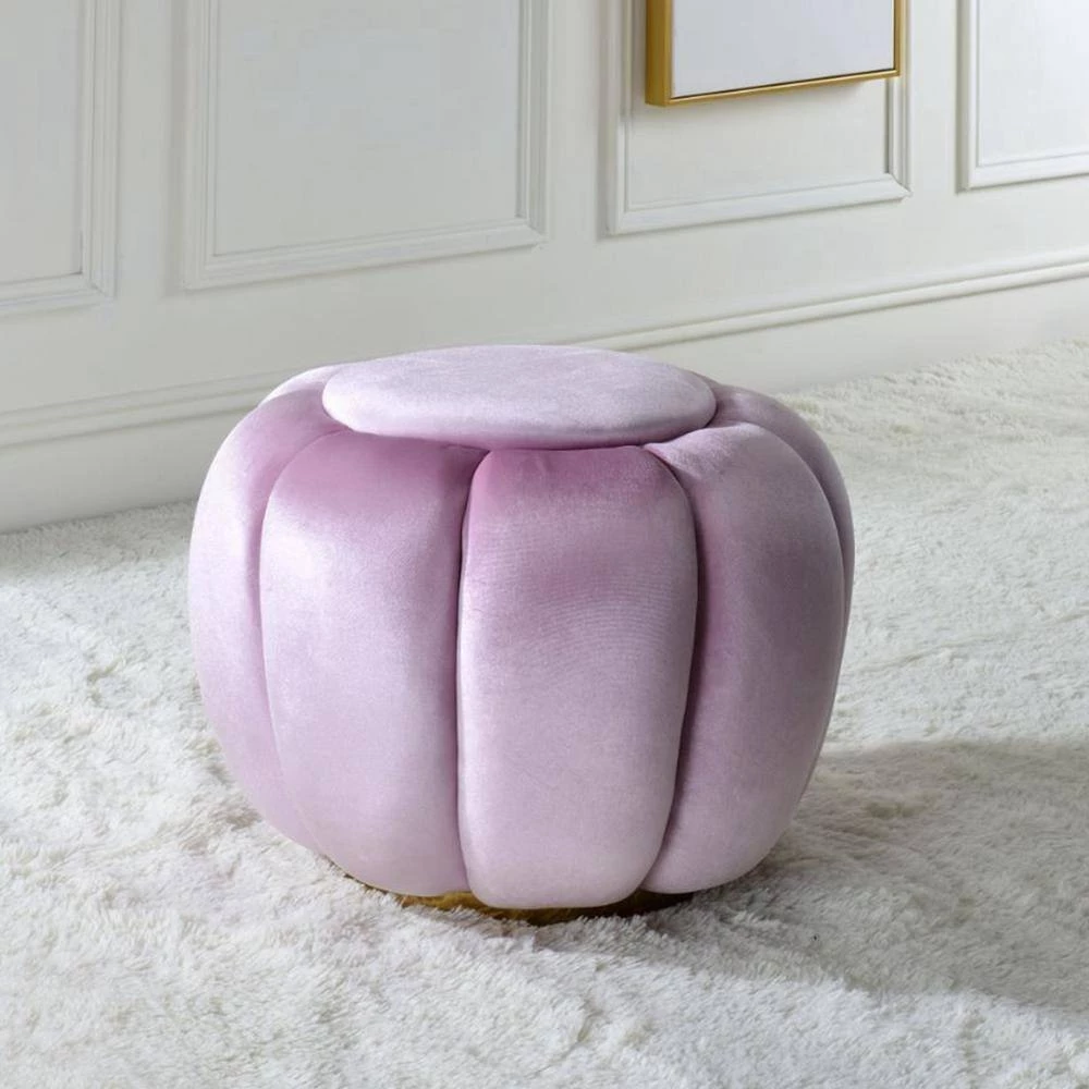 Pink Velvet Round Ottoman by Wateday 2 Pink Velvet Round Ottoman by Wateday - Image 2