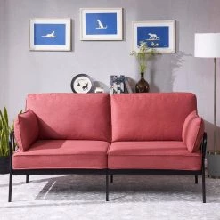 72.40 in. W Flared Arm Fabric Rustic Style Straight Sofa in Pink by Wateday -Wateday Sales Store pink wateday sofas couches yj yuki9596517 c3 1000