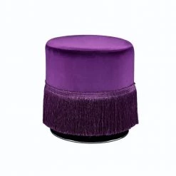 Purple Velvet Ottoman with Fringe Base by Wateday