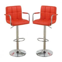 38 in. Red Low Back Metal Frame Stool Height 28 in. Bar Stool with Faux Leather seat (Set of 2) by Wateday