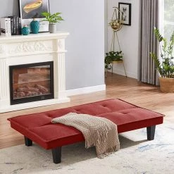 32.28" W Modern Red Fabric Futon Sofa Bed by Wateday -Wateday Sales Store red wateday sofa beds yj w58833716 c3 1000