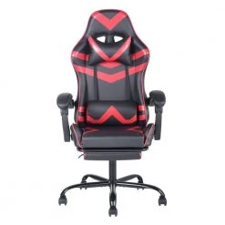 Red Leather Gaming Chair with Headrest, Lumbar Support and Footrest by Wateday