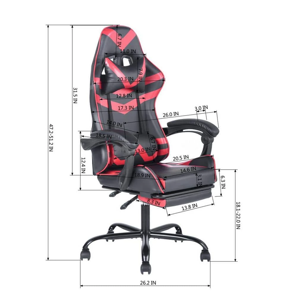 Red Leather Gaming Chair with Headrest, Lumbar Support and Footrest by Wateday 7 Red Leather Gaming Chair with Headrest, Lumbar Support and Footrest by Wateday - Image 7