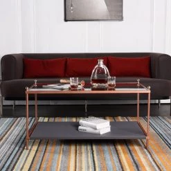 39.4 in. Rose Gold Rectangle Glass Coffee Table with Pet Mat by Wateday -Wateday Sales Store rose gold wateday coffee tables yj yuki9595699 31 1000