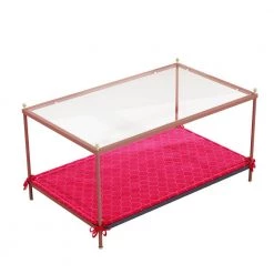 39.4 in. Rose Gold Rectangle Glass Coffee Table with Pet Mat by Wateday