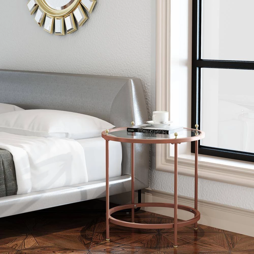 21.6 in. Rose Gold Round Glass Coffee Table with Iron Frame by Wateday 5 21.6 in. Rose Gold Round Glass Coffee Table with Iron Frame by Wateday - Image 5