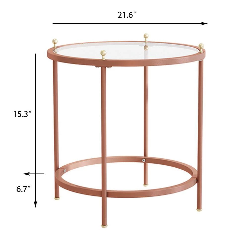 21.6 in. Rose Gold Round Glass Coffee Table with Iron Frame by Wateday 4 21.6 in. Rose Gold Round Glass Coffee Table with Iron Frame by Wateday - Image 4