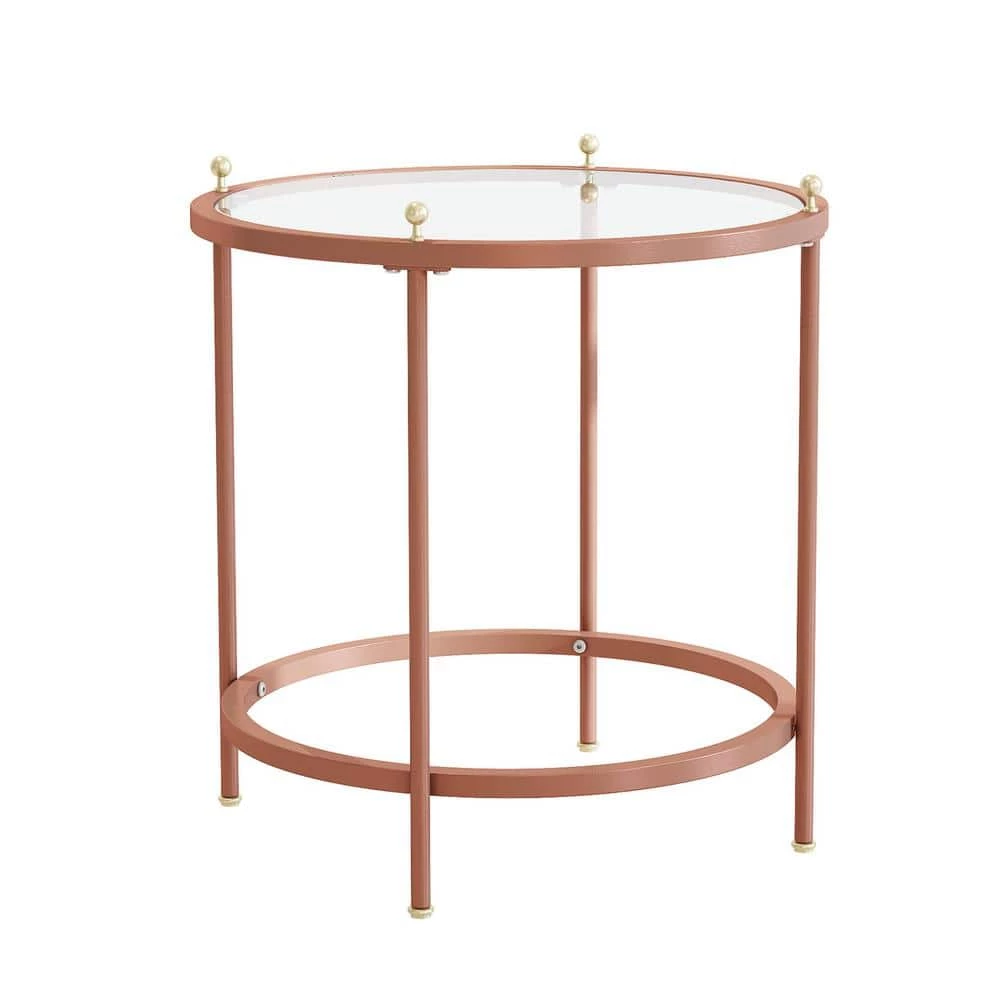 21.6 in. Rose Gold Round Glass Coffee Table with Iron Frame by Wateday 1 21.6 in. Rose Gold Round Glass Coffee Table with Iron Frame by Wateday