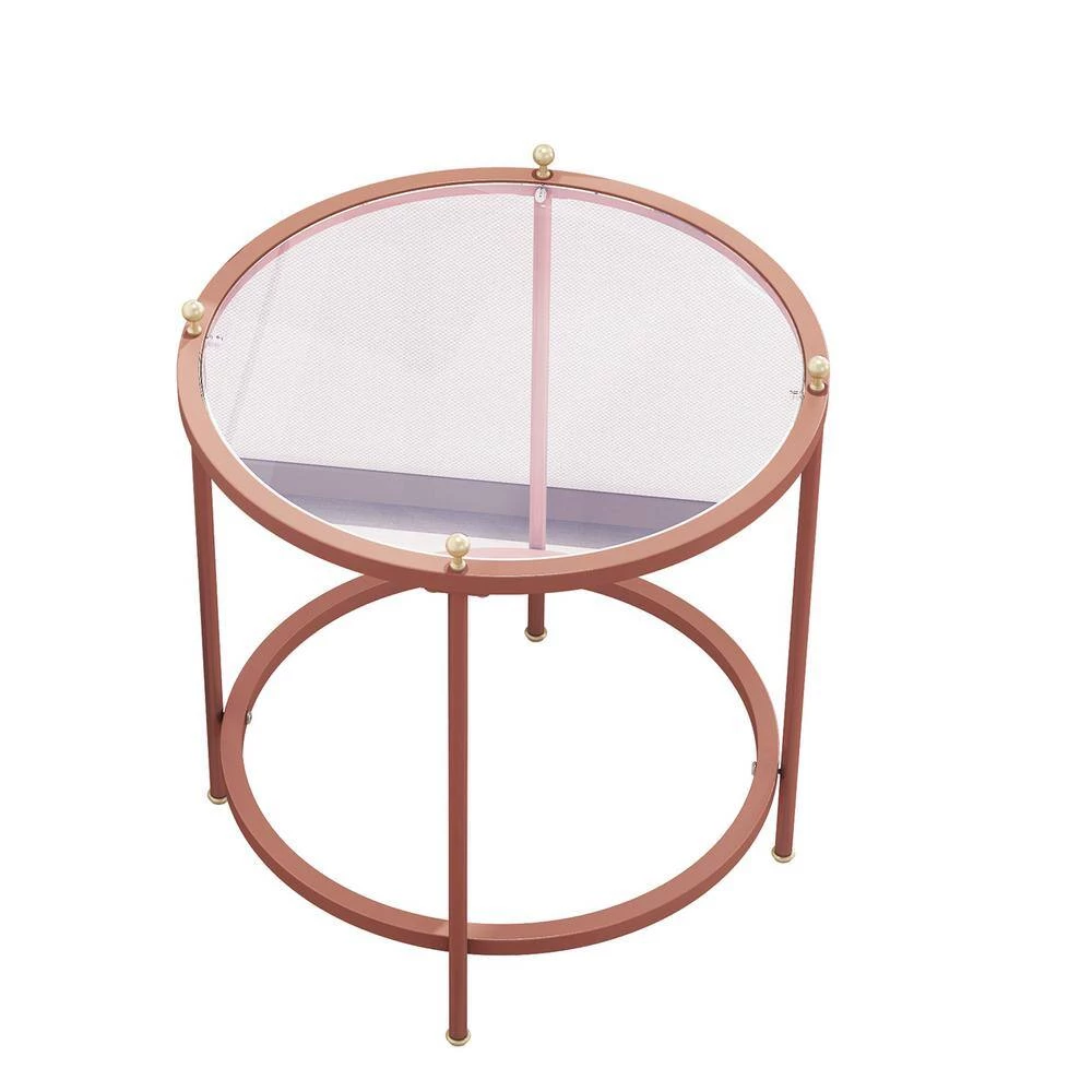 21.6 in. Rose Gold Round Glass Coffee Table with Iron Frame by Wateday 3 21.6 in. Rose Gold Round Glass Coffee Table with Iron Frame by Wateday - Image 3