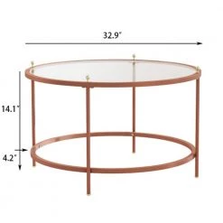 32.8 in. Rose Gold Round Glass Coffee Table with Iron Frame by Wateday -Wateday Sales Store rose gold wateday coffee tables yj yuki9595703 4f 1000