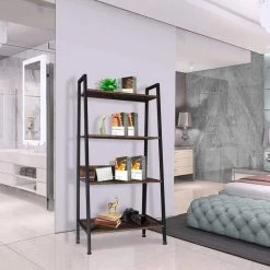 45.7 in. Rustic Brown Wood 4-Shelf Ladder Bookcase by Wateday -Wateday Sales Store rustic brown wateday bookcases bookshelves yj yuki9596104 31 1000