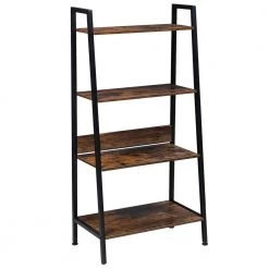 45.7 in. Rustic Brown Wood 4-Shelf Ladder Bookcase by Wateday
