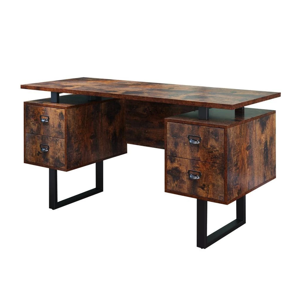 23.62 in. Rectangular Rustic Brown Wood 4-Drawer Computer Desk by Wateday 2 23.62 in. Rectangular Rustic Brown Wood 4-Drawer Computer Desk by Wateday - Image 2