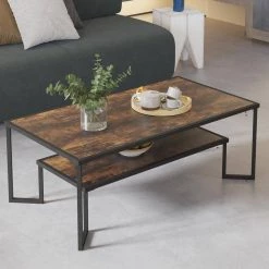 50 .59" Brown Rectangle Wood Coffee Table with 2-Tier Storage Shelf by Wateday -Wateday Sales Store rustic brown wateday nesting tables yj yuki9595685 31 1000