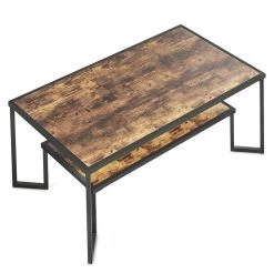 50 .59" Brown Rectangle Wood Coffee Table with 2-Tier Storage Shelf by Wateday