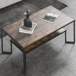 50 .59" Brown Rectangle Wood Coffee Table with 2-Tier Storage Shelf by Wateday -Wateday Sales Store rustic brown wateday nesting tables yj yuki9595685 c3 1000