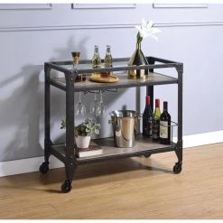Rustic Oak Serving Cart with Wheels by Wateday -Wateday Sales Store rustic oak wateday bar carts yj yuki9595807 31 1000