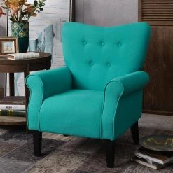 Teal Wing Back Upholstered Side Chair with Roll Arm by Wateday -Wateday Sales Store teal wateday accent chairs yj pp199771aat 31 1000