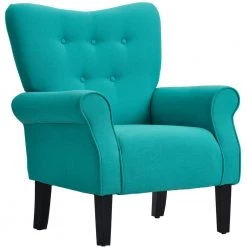 Teal Wing Back Upholstered Side Chair with Roll Arm by Wateday