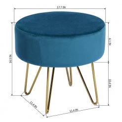 Teal Velvet Round Ottoman with Metal Legs by Wateday -Wateday Sales Store teal wateday ottomans yj yuki9595863 44 1000