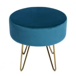 Teal Velvet Round Ottoman with Metal Legs by Wateday