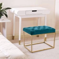 Teal Tufted Ottoman with Metal Base by Wateday -Wateday Sales Store teal wateday ottomans yj yuki9596273 31 1000