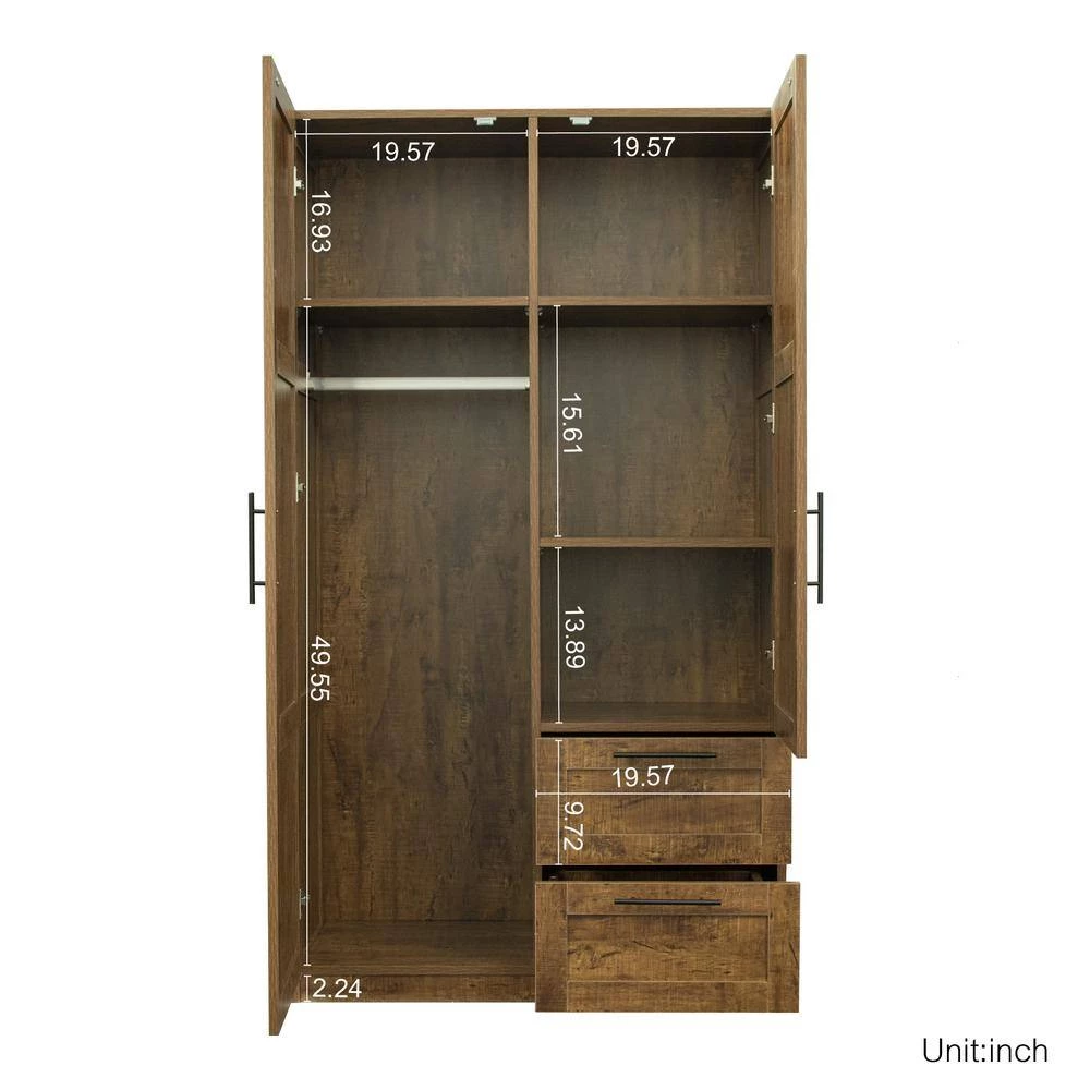 Walnut Armoire with 2-Drawers 70.87 in. H x 19.49 in. W x 39.37 in. D by Wateday 6 Walnut Armoire with 2-Drawers 70.87 in. H x 19.49 in. W x 39.37 in. D by Wateday - Image 6