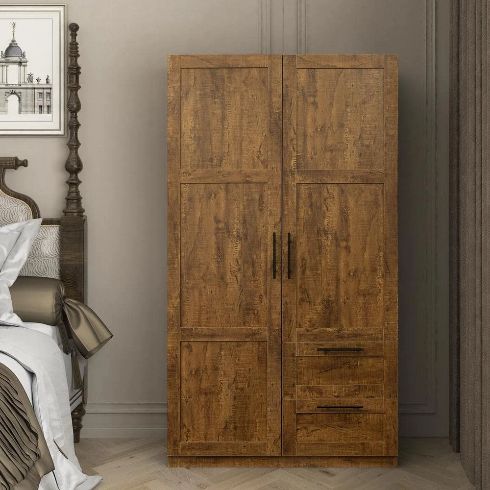 Walnut Armoire with 2-Drawers 70.87 in. H x 19.49 in. W x 39.37 in. D by Wateday 3 Walnut Armoire with 2-Drawers 70.87 in. H x 19.49 in. W x 39.37 in. D by Wateday - Image 3