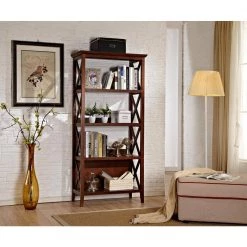 67 in. H Walnut Wood 4-Shelf Bookcase by Wateday -Wateday Sales Store walnut wateday bookcases bookshelves yj yuki9595498 31 1000