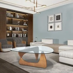 50 in. Walnut Triangle Glass Coffee Table with Wood Frame by Wateday -Wateday Sales Store walnut wateday coffee tables yj yuki9595653 31 1000