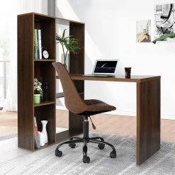 33.2 in. L-shaped Walnut Wood Computer Desk with Bookshelves by Wateday -Wateday Sales Store walnut wateday computer desks yj yuki9595784 31 1000