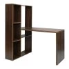 33.2 in. L-shaped Walnut Wood Computer Desk with Bookshelves by Wateday