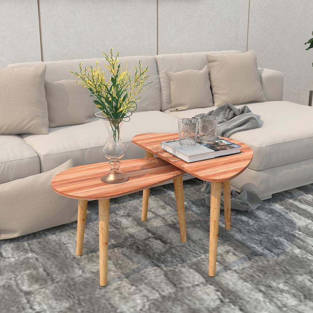 31.5" Walnut Drop Shape Particle Board Nesting Coffee Table with 2-piece by Wateday 7 31.5" Walnut Drop Shape Particle Board Nesting Coffee Table with 2-piece by Wateday - Image 7