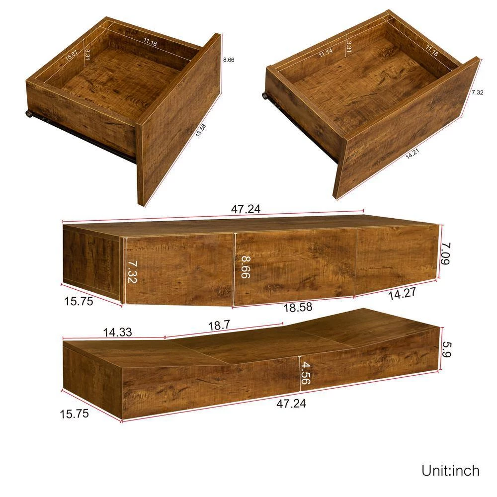 47 in. Walnut TV Stand with 3-Drawers Fits TV's up to 55 in. with LED Lights by Wateday 6 47 in. Walnut TV Stand with 3-Drawers Fits TV's up to 55 in. with LED Lights by Wateday - Image 6