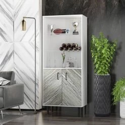 White Sideboard Storage Cabinet with 2-Doors and 3-Open Shelves by Wateday -Wateday Sales Store white wateday accent cabinets yj yuki9596019 31 1000