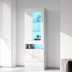 White Side Storage Cabinet with Shelves, LED Light by Wateday -Wateday Sales Store white wateday accent cabinets yj yuki9596737 c3 1000