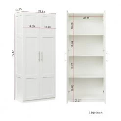 White Armoire with 2-Doors 70.87 in. H x 15.75 in. W x 29.53 in. D by Wateday 12 White Armoire with 2-Doors 70.87 in. H x 15.75 in. W x 29.53 in. D by Wateday -Wateday Sales Store white wateday armoires wardrobes yj yuki9596401 44 1000