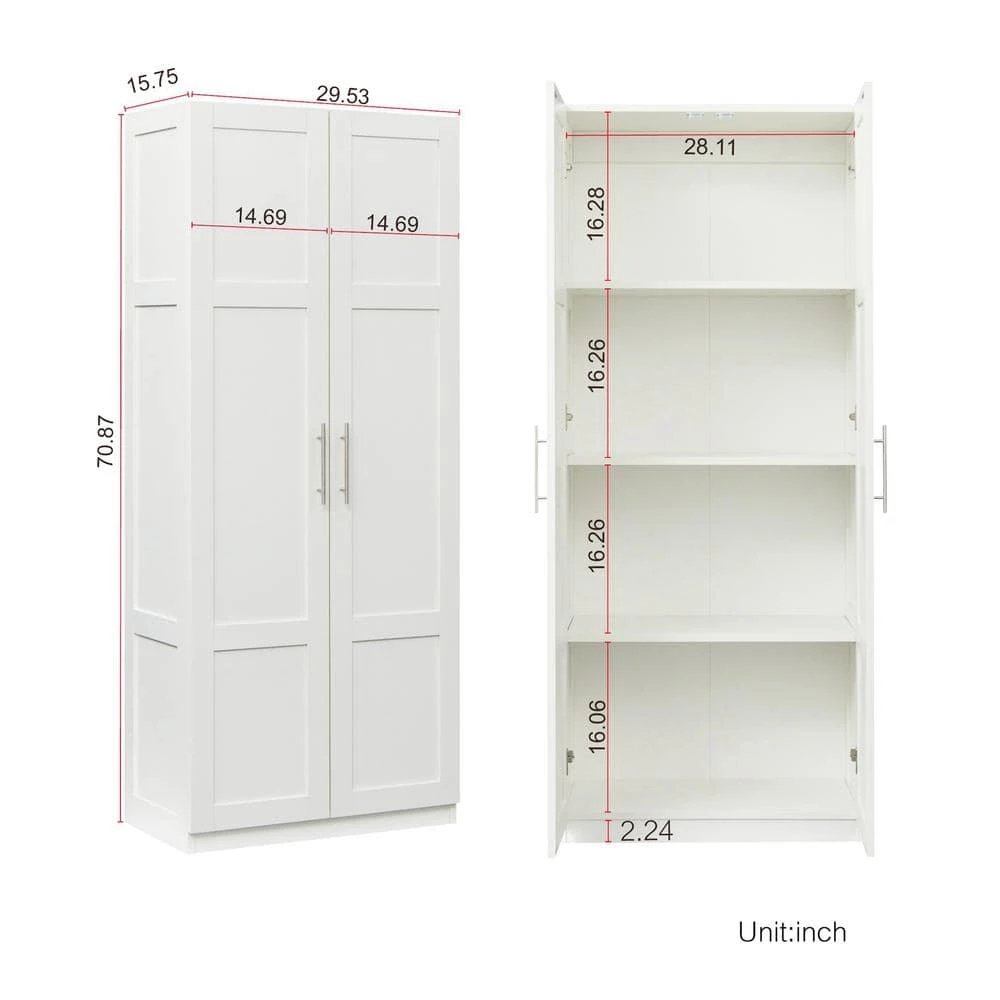 White Armoire with 2-Doors 70.87 in. H x 15.75 in. W x 29.53 in. D by Wateday 6 White Armoire with 2-Doors 70.87 in. H x 15.75 in. W x 29.53 in. D by Wateday - Image 6