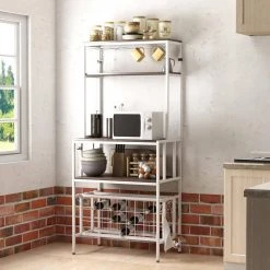 5-Tier White Baker Rack with Glass, Cup Holders, Hooks by Wateday -Wateday Sales Store white wateday baker s racks yj yuki9595506 31 1000