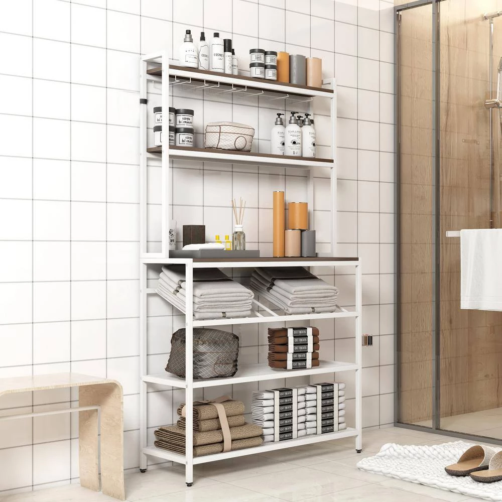 6-Tier White Baker Rack with Glass, Cup Holders by Wateday 2 6-Tier White Baker Rack with Glass, Cup Holders by Wateday - Image 2