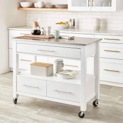 White Kitchen Cart with Wheels by Wateday -Wateday Sales Store white wateday bar carts yj yuki9595806 31 1000