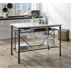 White Kitchen Island with Shelves by Wateday -Wateday Sales Store white wateday bar carts yj yuki9595812 31 1000