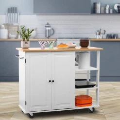 White Kitchen Cart with Large Cabinet and Towel Rack by Wateday -Wateday Sales Store white wateday bar carts yj yuki9595819 31 1000