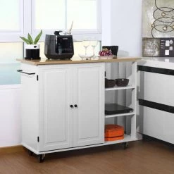 White Kitchen Cart with Large Cabinet and Towel Rack by Wateday -Wateday Sales Store white wateday bar carts yj yuki9595819 4f 1000