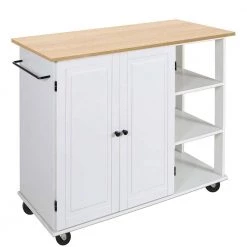White Kitchen Cart with Large Cabinet and Towel Rack by Wateday