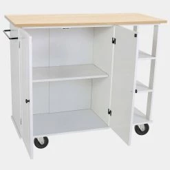 White Kitchen Cart with Large Cabinet and Towel Rack by Wateday -Wateday Sales Store white wateday bar carts yj yuki9595819 c3 1000