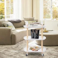 White Storage Utility Cart with Wheels and Handle by Wateday