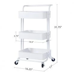 White 3-Tier Utility Cart with Wheels and Handle by Wateday -Wateday Sales Store white wateday bar carts yj yuki9596103 1f 1000