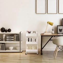 White 3-Tier Utility Cart with Wheels and Handle by Wateday -Wateday Sales Store white wateday bar carts yj yuki9596103 31 1000